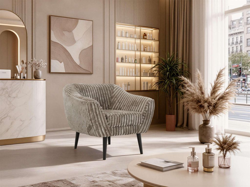 MKS MEBLE Sofa PIRS 1 Skandinavischer Stil 1-Sitzer, Sessel mit Wellenfederung, schwarze Füße, Einzelsessel, Sessel mit Armlehnen - Hellbraun Cord