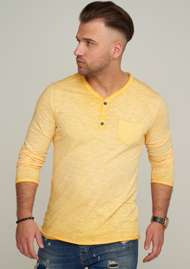 CARISMA Herren Langarmshirt CRSEWARD V-Neck mit Knopfleiste T-Shirt