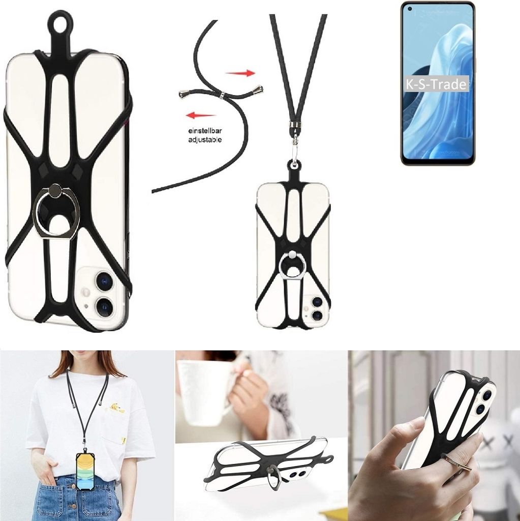 K-S-Trade 3in1 Handykette Handyband Handykordel Halsband Smartphone-Ring Handy-Ring kompatibel mit Oppo Reno7 4G Fingerhalterung Handyring
