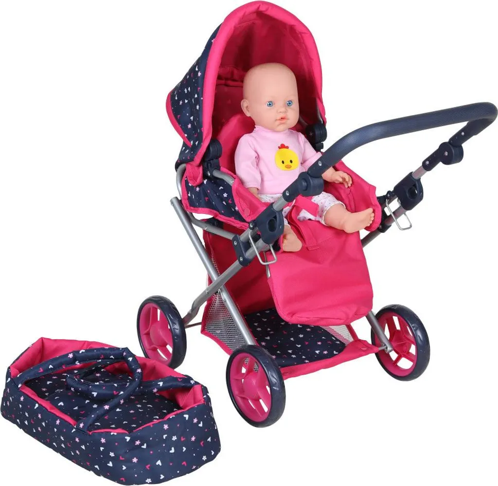 Poussette de Poupée 3 en 1 Stable et Solide - Jouet Évolutif Anti-Bruit Rose