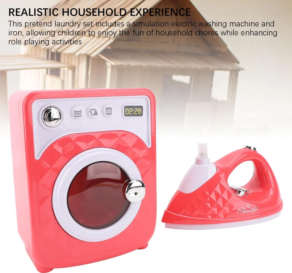 Set de linge jouet éducatif : machine à laver à piles et table pliable