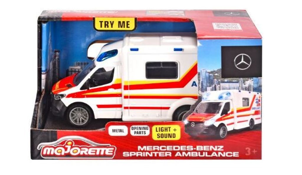 Ambulance Mercedes-Benz Majorette Grand Series – 12,5 Cm – Échelle 1/43 – Lumière Et Son – Porte Arrière Ouvrable – Pneus Caoutchouc – Piles Incluses – Dès 3 Ans