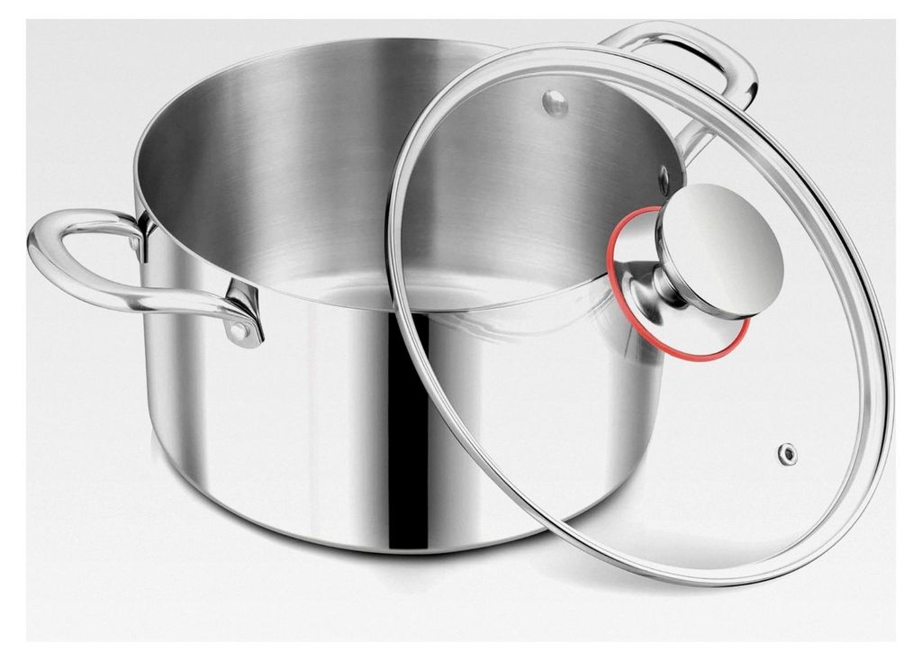 Edelstahl Kochtopf mit Glasdeckel, Ø 22 cm / 5 L, Suppentopf, Fleischtopf, Nudeltopf, Spaghettitopf, unbeschichtet, backofenfest, poliert