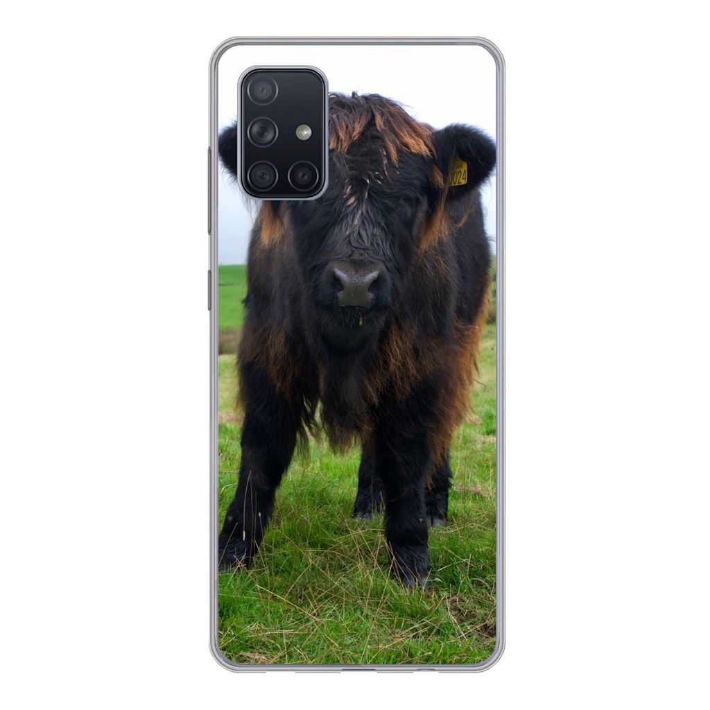 MuchoWow Handyhülle Schutzhülle Hülle für Samsung Galaxy A51 5G Schottische Highlander - Kühe - Natur - Grün - Gras Silikon Softcase Handy ...