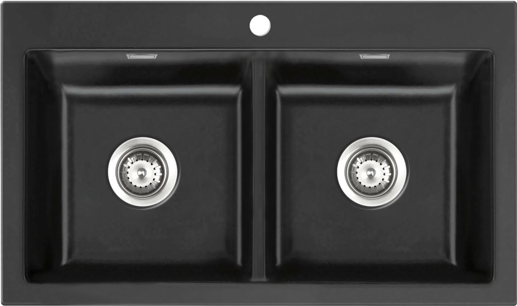 Systemceram KeraDomo Spüle MERA TWIN F in LAVA mit Handbetätigung / Keramikspüle