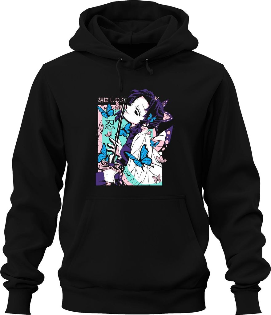 Demon Slayer 胡蝶しのぶ Shinobu Kocho Schmetterling Katana Anime Uni Hoodie Kapuzenpullover, Schwarz, M