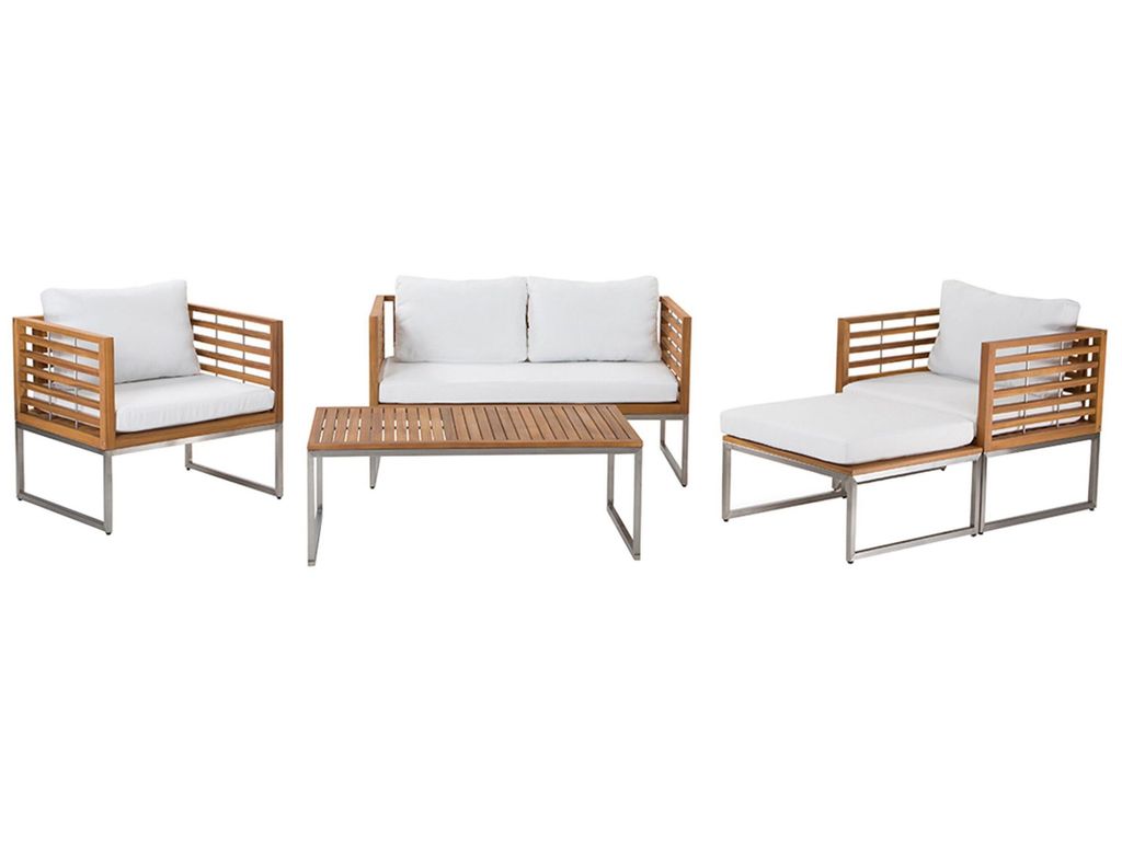 BELIANI Gartenmöbel Set Hellbraun Weiß Akazienholz Edelstahl 4-Sitzer Terrasse Outdoor Mediterran Stil