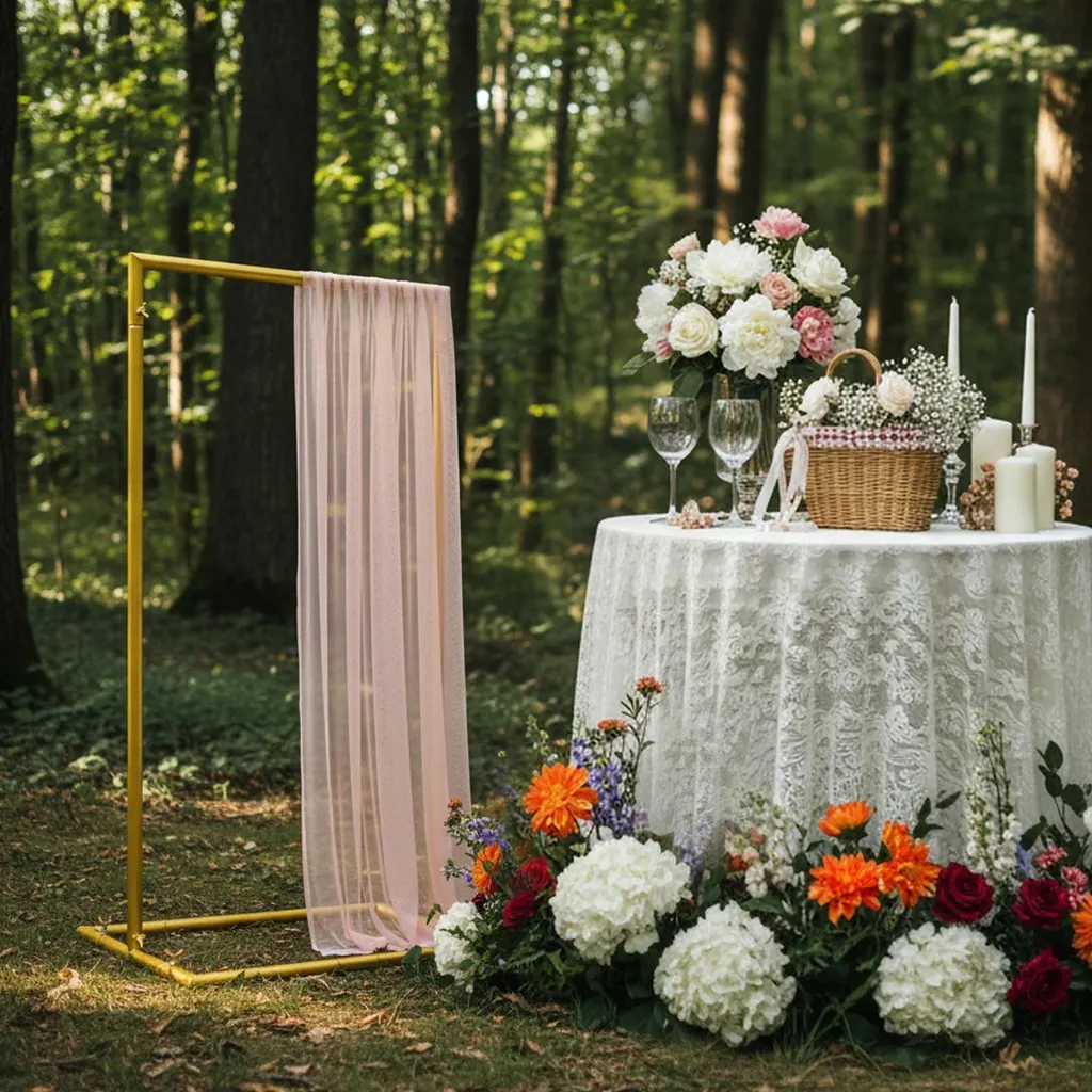 Arche pour cérémonie laïque dorée support métal pour fleurs et ballons - 5