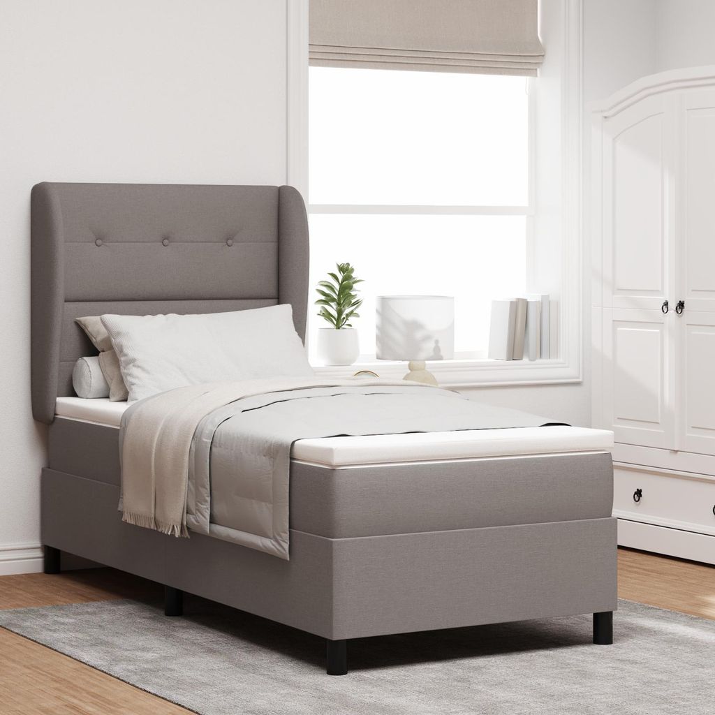 "2025"Modernen Polsterbett Boxspringbett mit Matratze Taupe 90x190 cm Stoff - Bettrahmen - Klassische Betten Neu79521