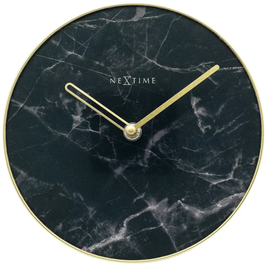Horloge Murale 20cm Silencieuse Noire Motif Marbre NeXtime Série Marble