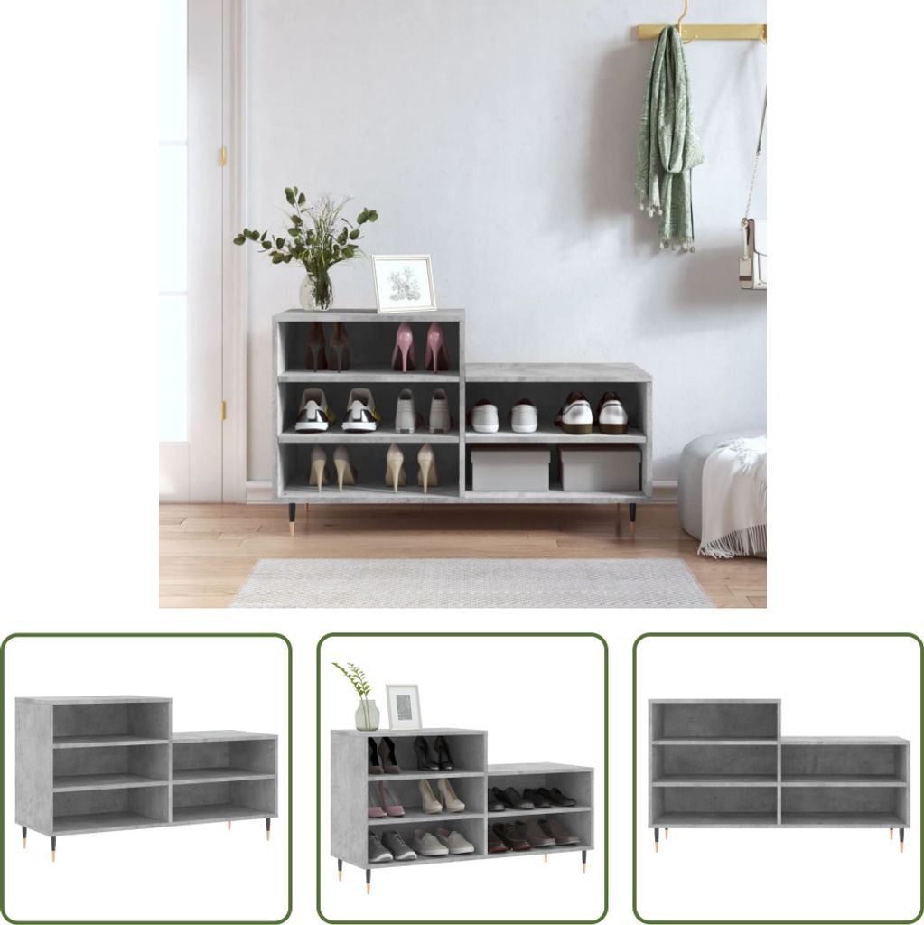 The Living Store Schuhregal Betongrau 102x36x60 cm Produktbild 