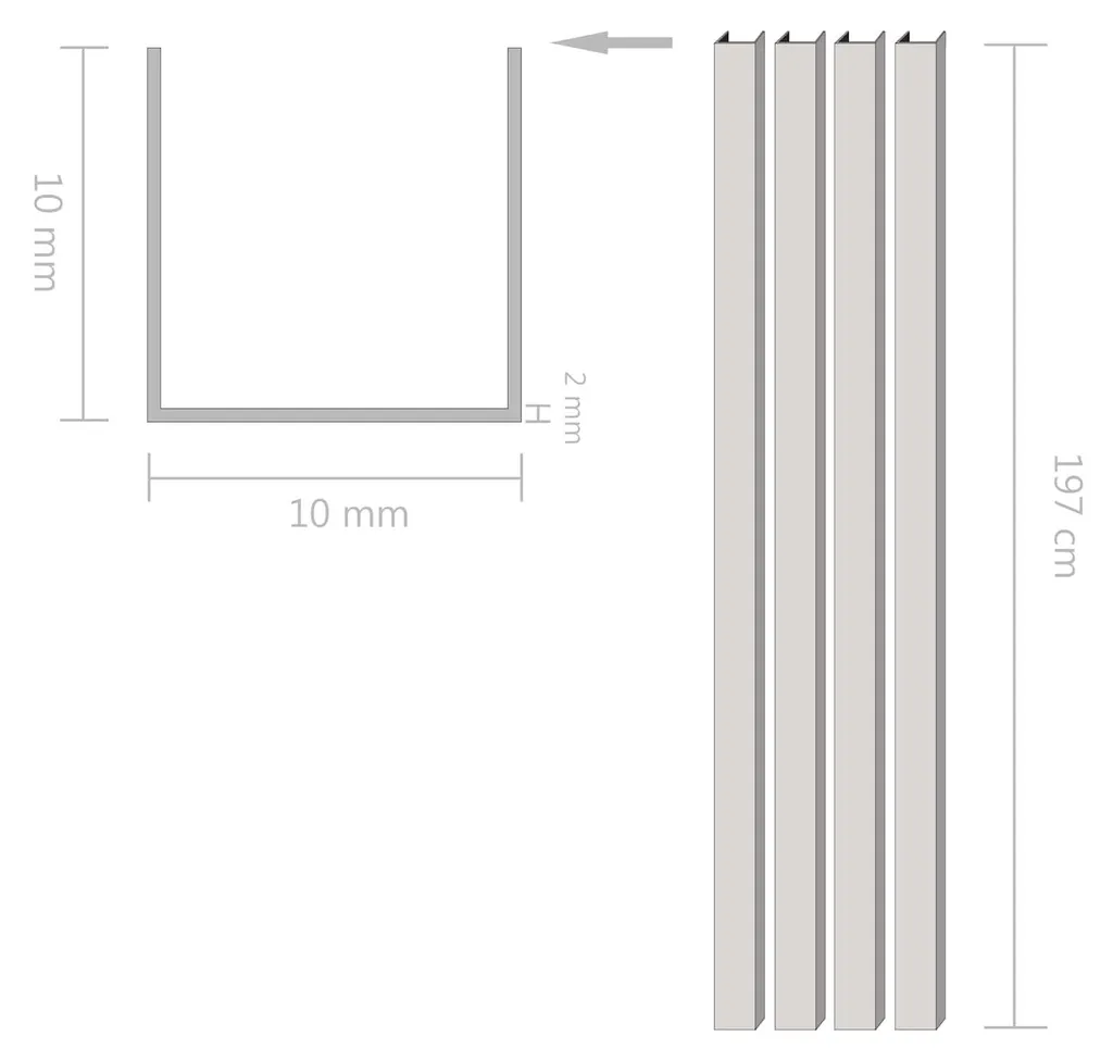 Profilé en U Aluminium de 2 Mètres - Barres Légères et Anti-Corrosives 4x