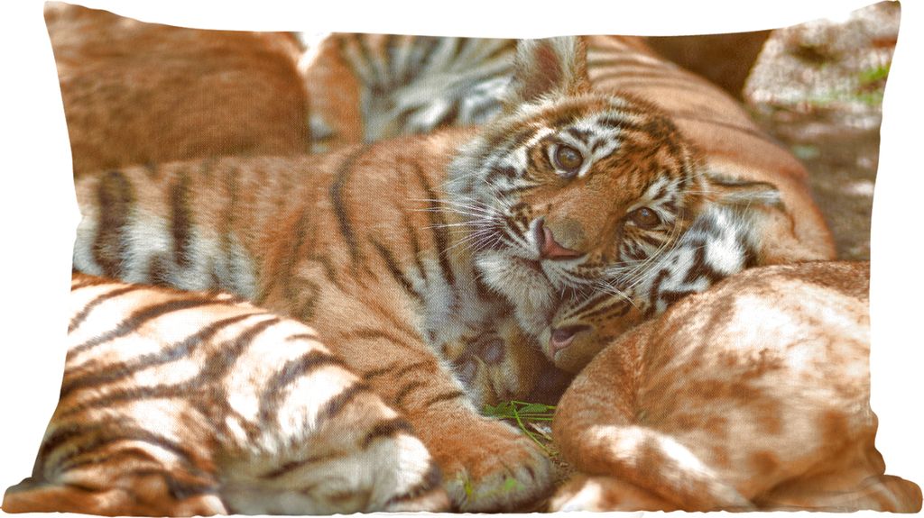 MuchoWow Zierkissen Sofakissen Wohnzimmer Dekokissen 50x30 cm Tiger - Junglöwe - Sonne - Wohnzimmerdekoration - Polster mit Photo