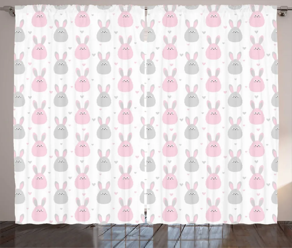 Rideau pour chambre bébé lapin 280x225 cm décoratif rose et gris