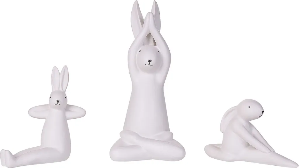 Statue lapin de Pâques en céramique blanche lot de 3 pièces table