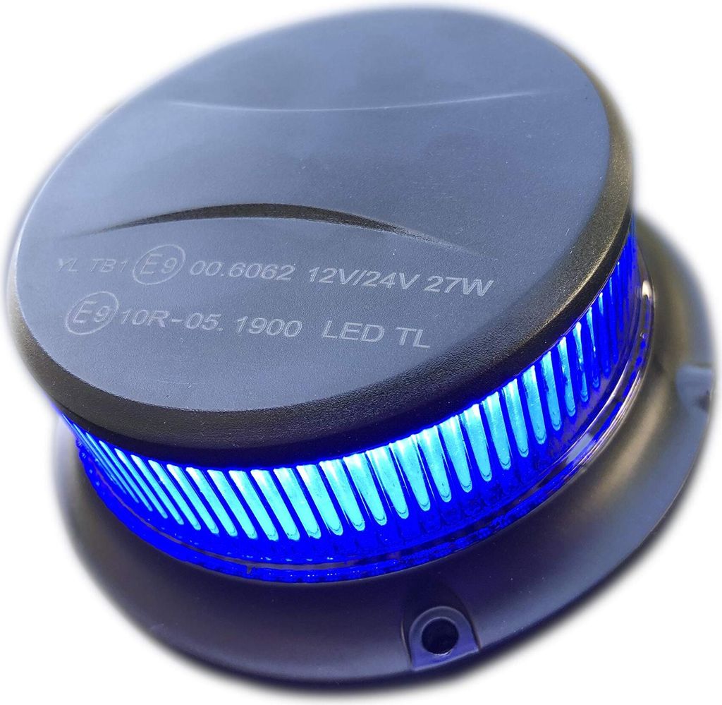 Blau LED Rundumleuchte Warnleuchte 18 LED mit ECE R65 R10 Magnet 3 Blitzmuster 12V 24V