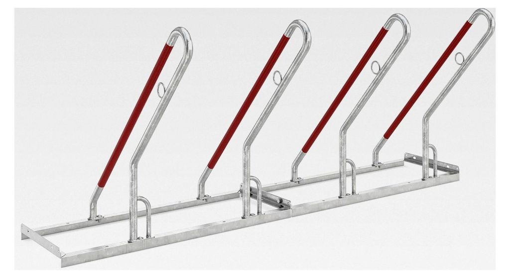 Anlehnparker für 4 Fahrräder | einseitig | zum Aufdübeln | verzinkter Stahl | Sicherer Fahrradständer für Mountainbikes und E-Bikes