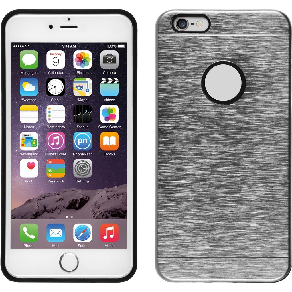 PhoneNatic Case kompatibel mit Apple iPhone 6 Plus / 6s Plus - Hülle silber Metallic Hard-case + 2 Schutzfolien