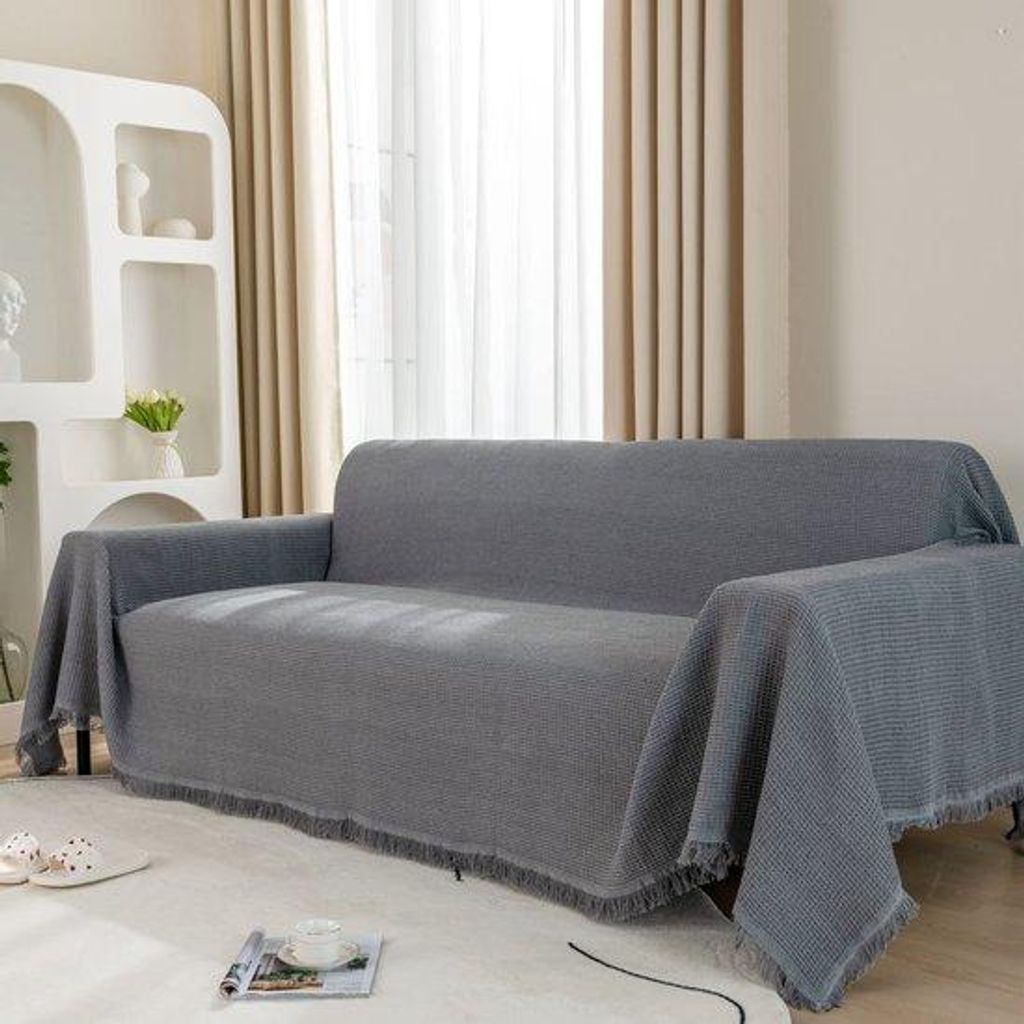 Unyqoos Große Waffelstruktur Plaid für Sofa und Bett mit Fransen, 180x340 cm, vielseitig und pflegeleicht