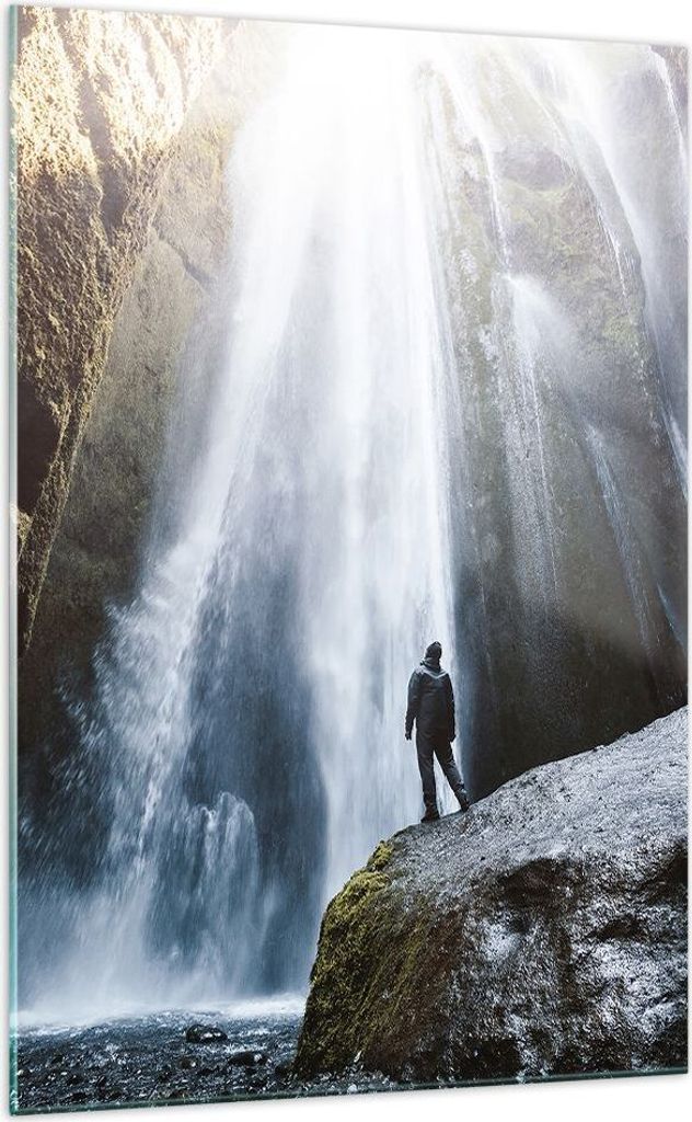 Bilder auf glas - Einteilig - Berg Wasserfall - 70x100cm - Glasbilder - Wandbilder - Bilder - zum Aufhängen bereit - Wanddekoration aus Glas - Gla...