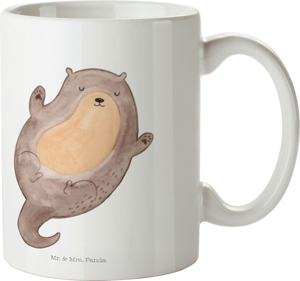 Mr. & Mrs. Panda Tasse Otter Umarmen - Weiß - Geschenk, Keramiktasse, Teepott, Seeotter, gut Gelaunt, Trinkbecher, Optimistisch, Becher, glücklic...