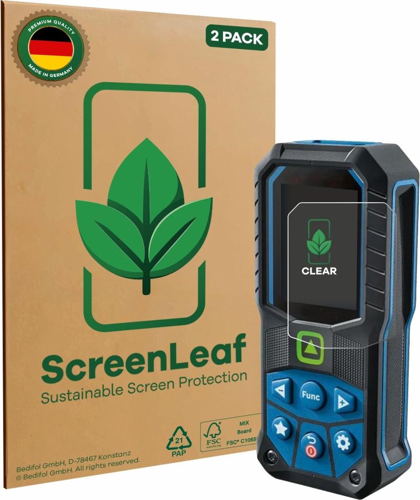 2x ScreenLeaf Schutzfolie für Bosch GLM 50-23 nachhaltiger Displayschutz Display Schutz Folie Klar Transparent