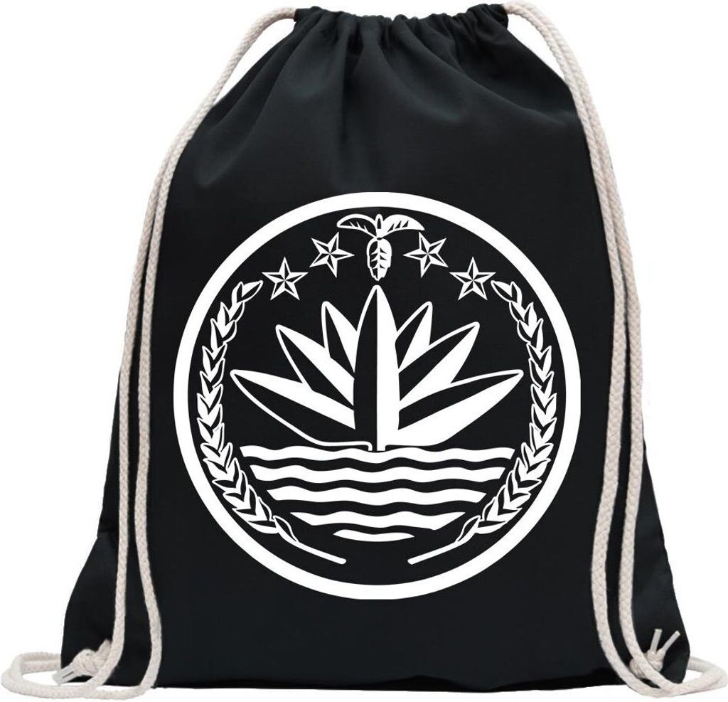 Kiwistar - Turnbeutel - schwarz - Bangladesch Wappen - Fun Rucksack Sport Beutel Gymsack Baumwolle mit Ziehgurt