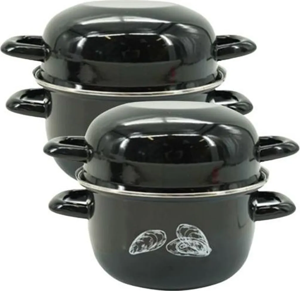 Set di 2 pentole per cozze Fackelmann, smaltate, 20,5 x 26 x 17,5 cm, 3 litri, Acciaio al carbonio