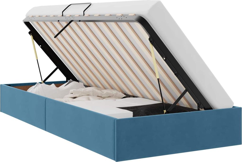 Ottoman Bettgestell mit Speicher Dunkelblau 90 x 190 cm Samt