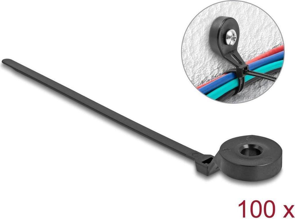 DELOCK Kabelbinder mit Befestigungsöse L 180 x B 6 mm schwar