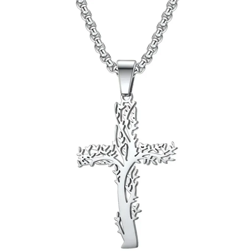 Collana Tree Cross in Argento - Eleganza e Simbolismo Naturale KP34110