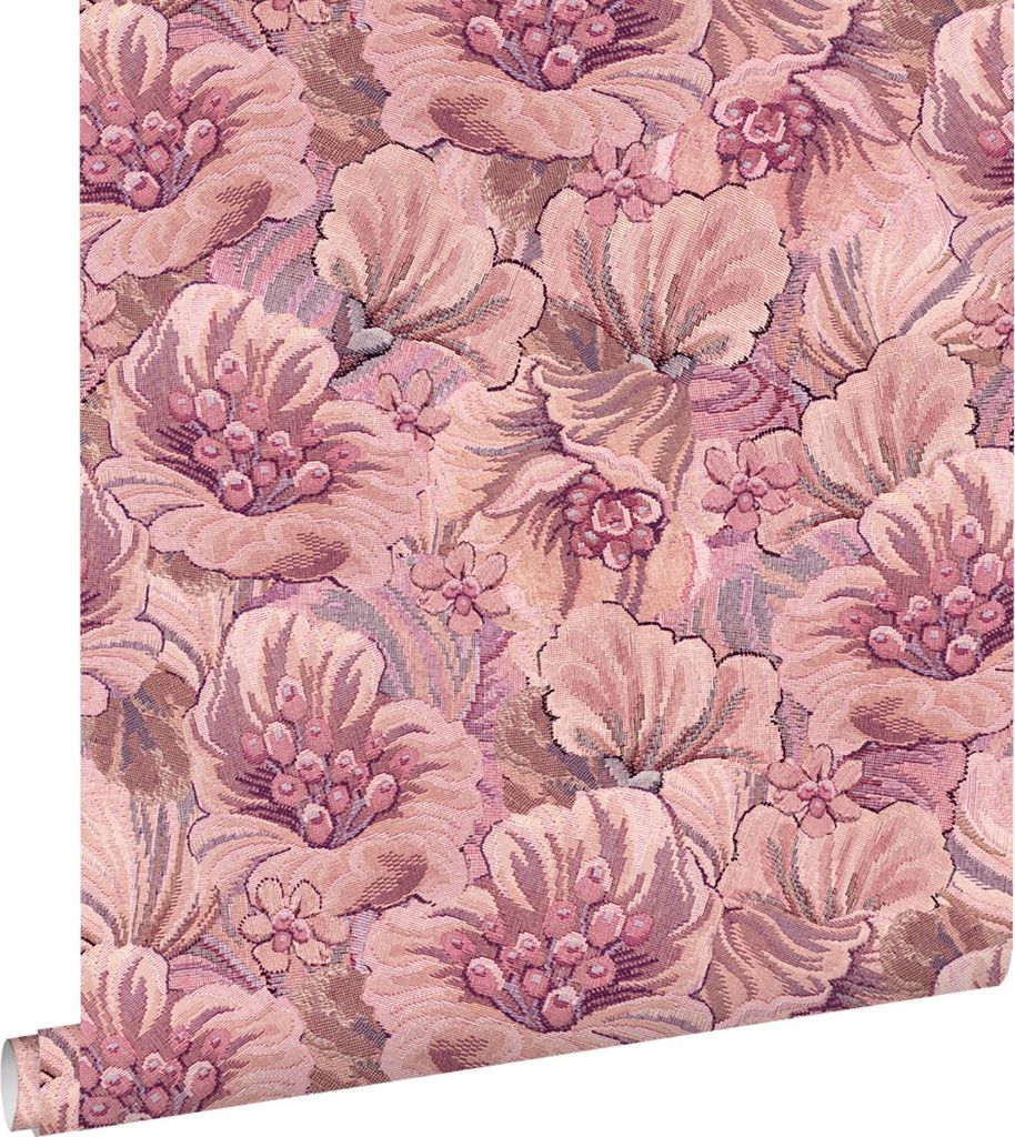 ESTAhome Tapete gesticktes Blumenmuster Lila und Rosa 50 x 900 cm