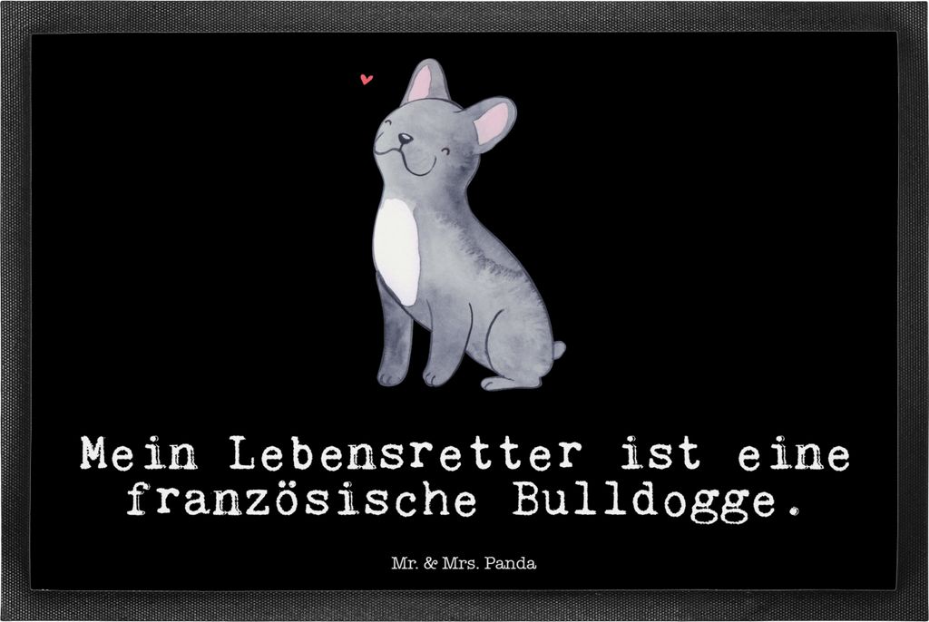 Mr. & Mrs. Panda fußmatte Französische Bulldogge Lebensretter 40 x 60 cm - Schwarz - Geschenk, flurmatte, Schmutzfangmatte, Gummi-Fußmatte, Schm...