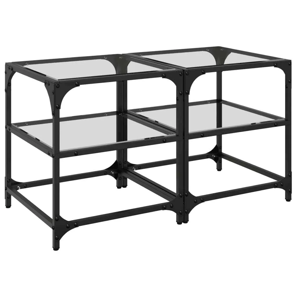Set 2 Tavolini da Salotto vidaXL Vetro Trasparente e Acciaio 40x40
