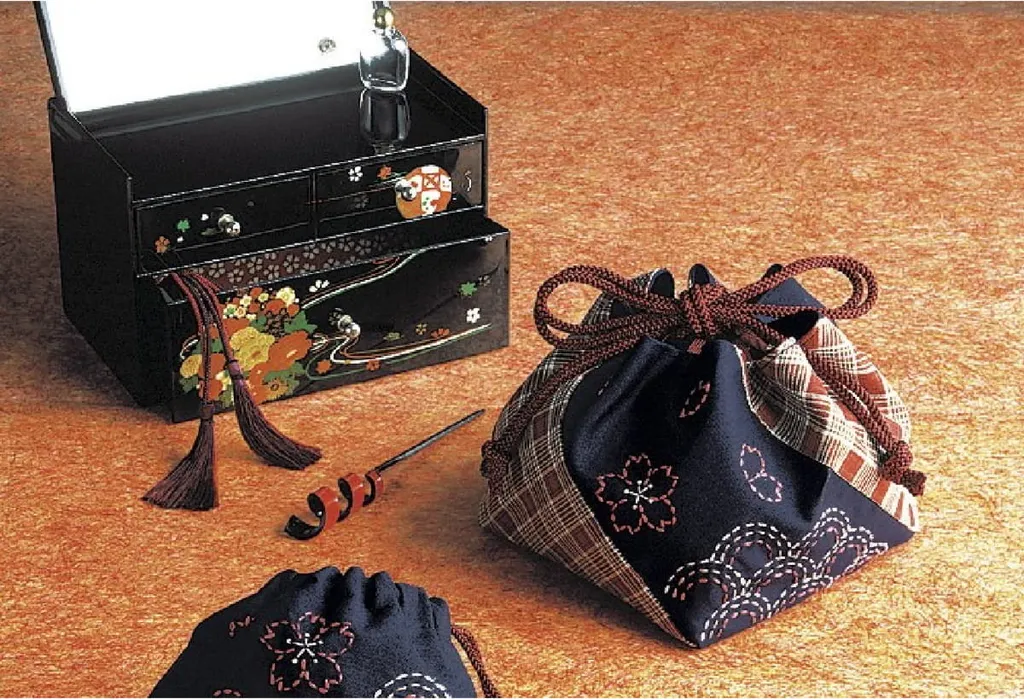 Kit de Couture Kit Sashiko Pochette Japonaise Kinchaku Tissu Imprimé