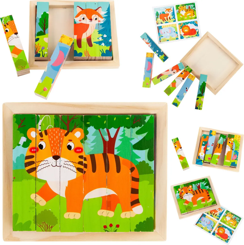 Puzzles Bois Animaux 4 en 1 Solides pour Éviter les Jouets Cassables
