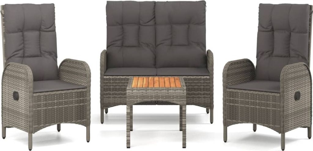 4-tlg. Garten-Essgruppe mit Kissen Grau Poly Rattan