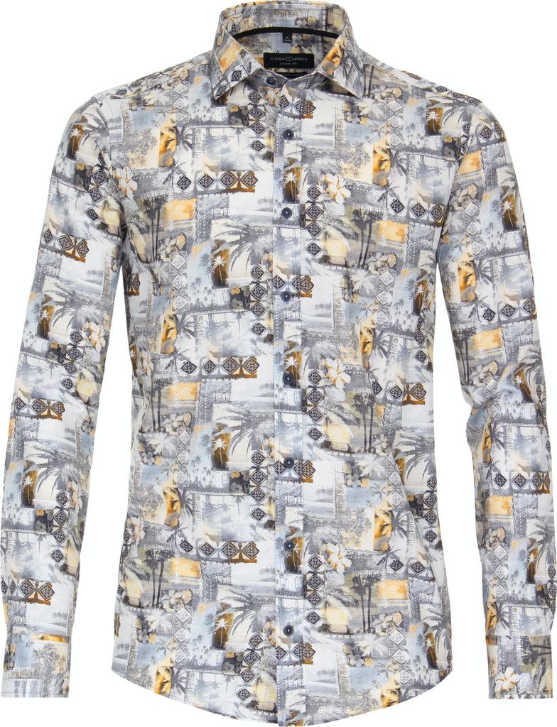CASAMODA Herren Freizeithemd Langarm Kent Casual-Fit Blau gemustert L