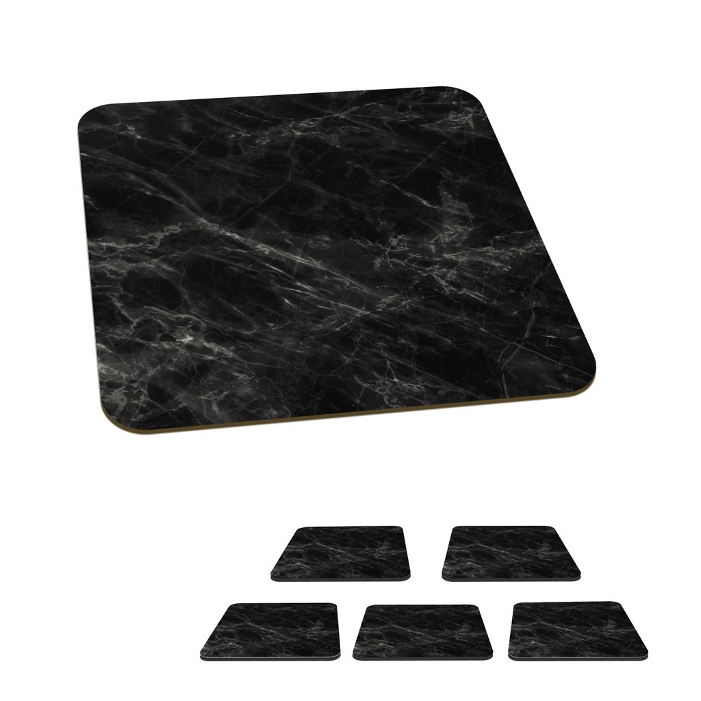 KitchenYeah Glasuntersetzer Quadratisch 6er Set Marmor - Chic - Schwarz - Grau 10x10 cm Untersetzer für Gläser - Getränkeuntersetzer - Tischp...