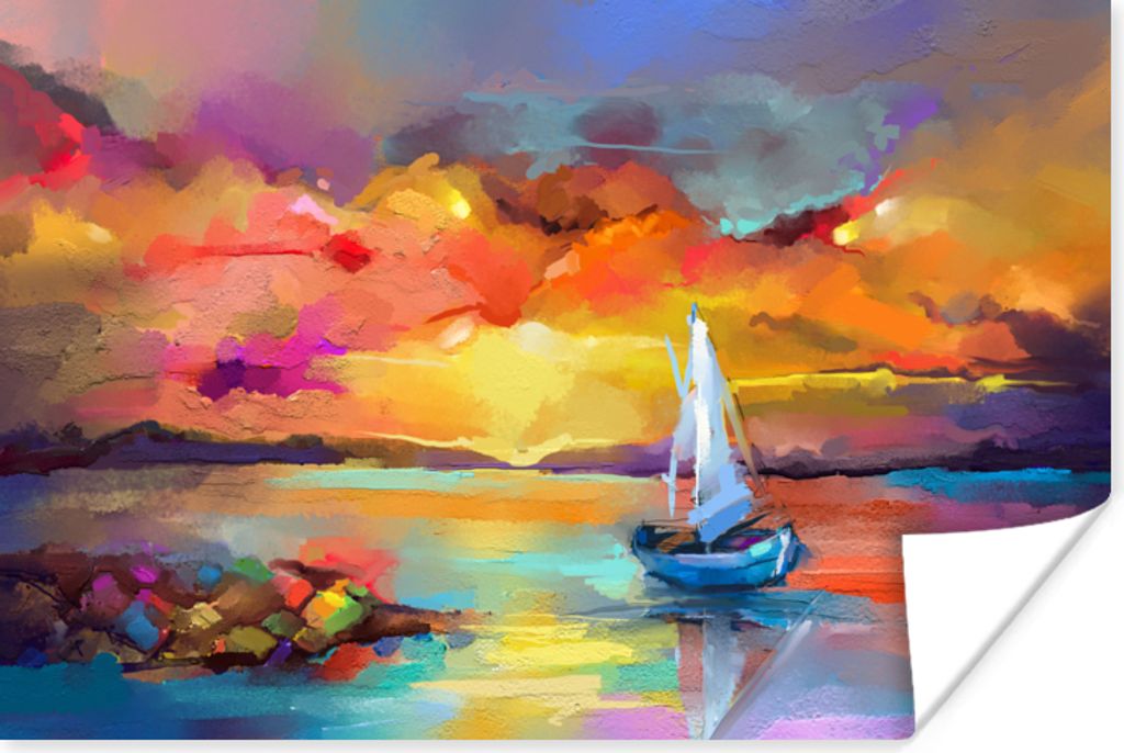 MuchoWow Poster Malerei - Ölfarbe - Boot - Farben 180x120 cm - Fotoplakat