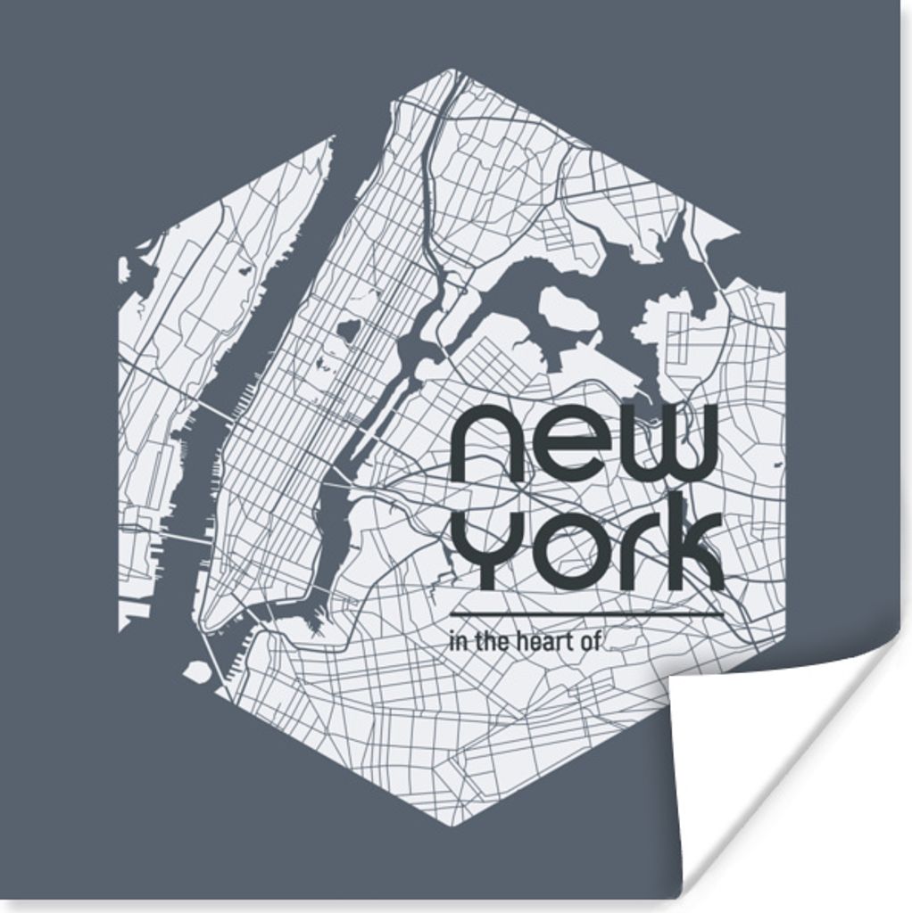 MuchoWow Poster New York - Karte - Hexagon 100x100 cm - Babyzimmer