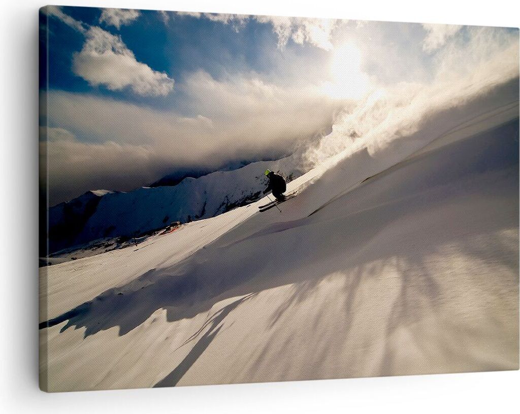 Bild auf Leinwand - Leinwandbild - Berge Ski Winter - 70x50cm - Wand Bild - Wanddeko - Wandbilder - Leinwanddruck - Bilder - Kunstdruck - Wanddekor...