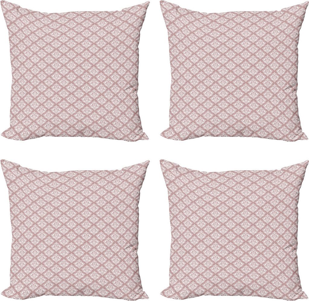 ABAKUHAUS Damast Kissenbezug Set (4 Stück), Art Deco Interior Design, Moderner Doppelseitiger Digitaldruck, 40 cm x 40 cm, Getrocknete Rosen-Weiß