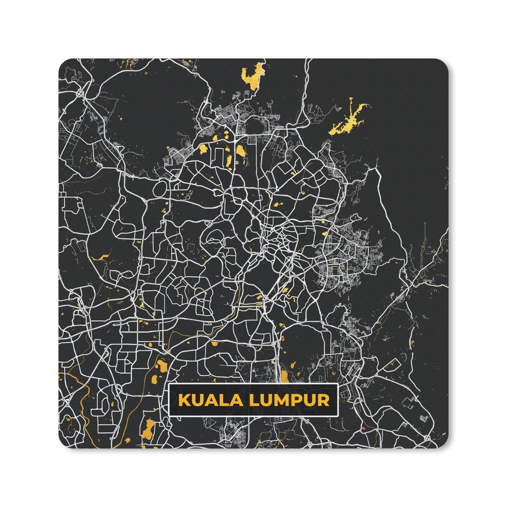 MuchoWow Mauspad Mousepad Kuala Lumpur - Stadtplan - Gold - Karte 30x30 cm - Mousepads - Maus Mat - Pad - Mausunterlage - Gaming