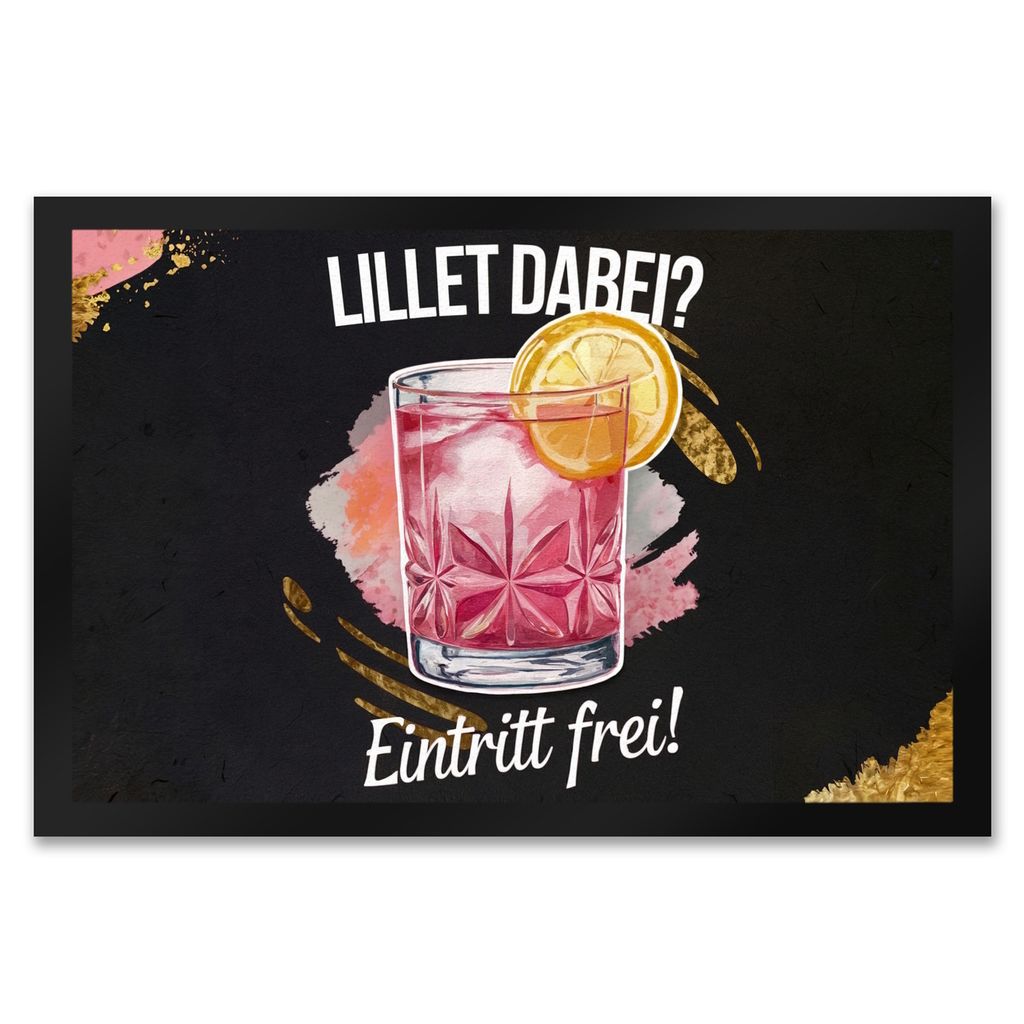Glas mit pinkem Cocktail Fußmatte XXL in 50x75 cm - Lillet dabei? Eintritt frei!