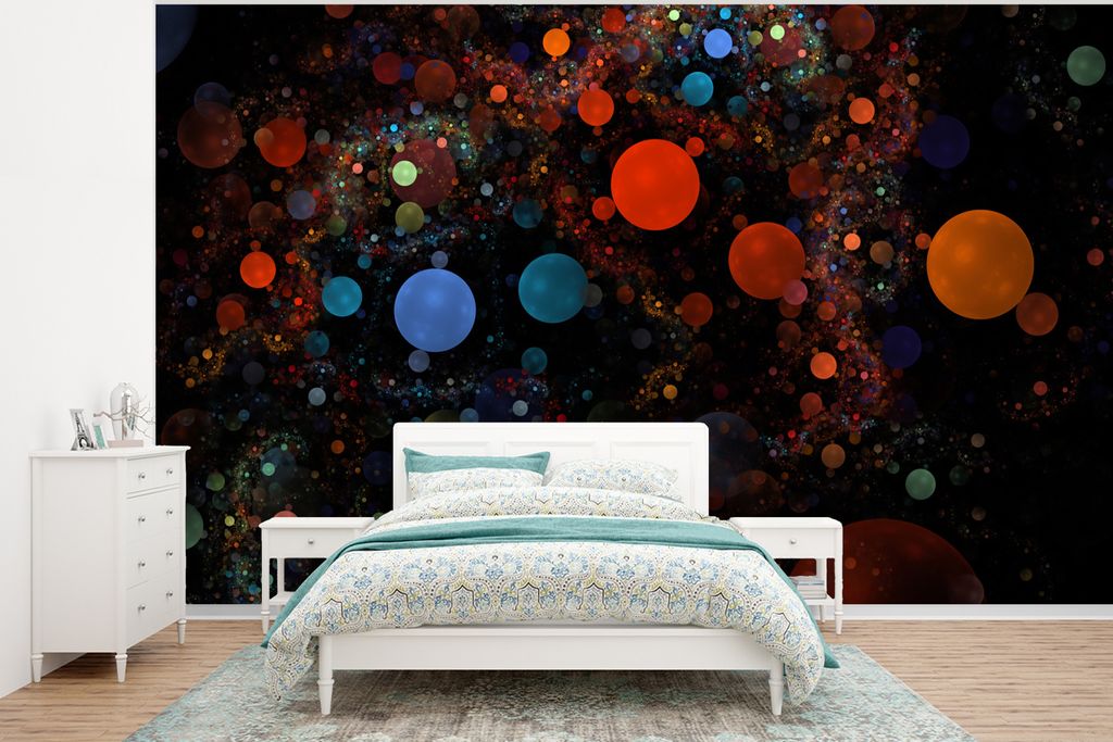 MuchoWow Fototapete für Wohnzimmer oder Schlafzimmer Wandtapete Vinyl Motivtapete Kreis - Muster - Farben - Schwarz - 375x280 cm - Schlafzimmer ...