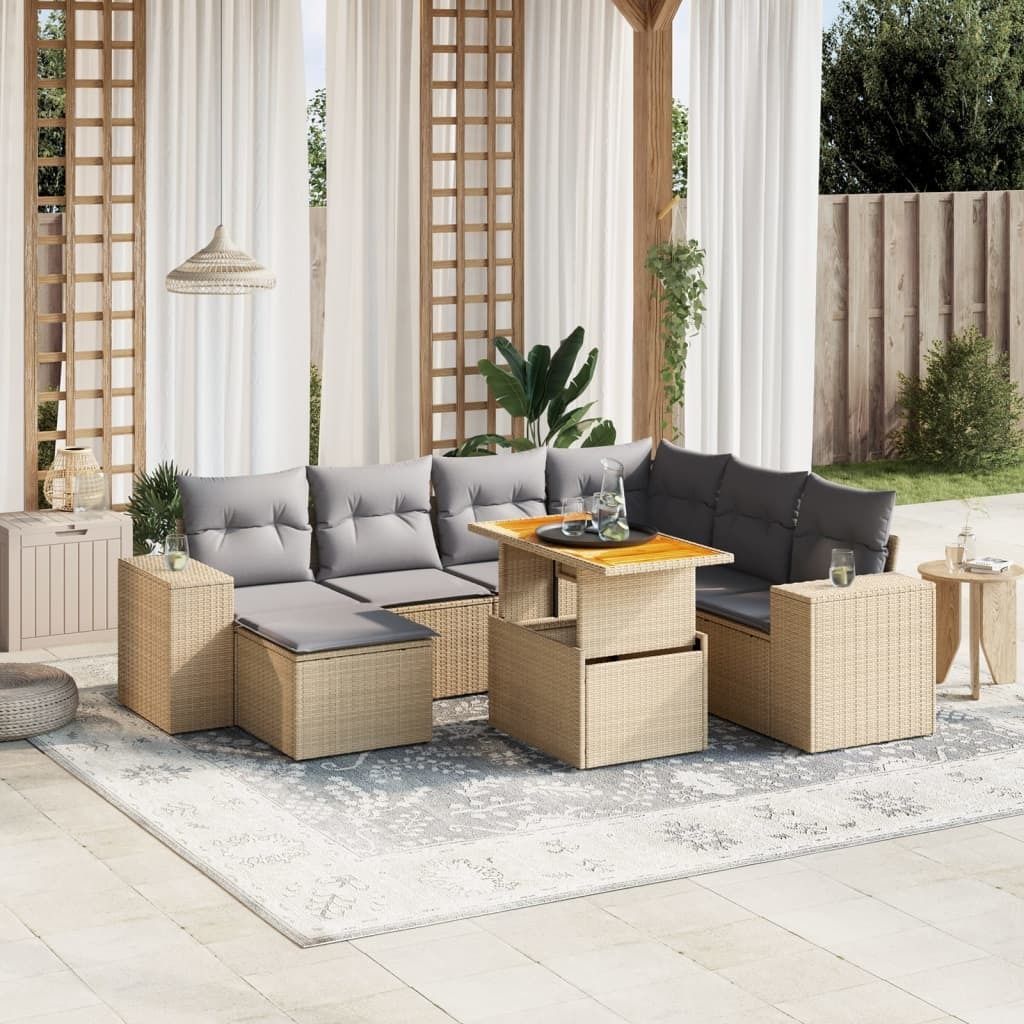 Maison Exclusive - 8-tlg. Garten-Sofagarnitur mit Kissen Beige Poly Rattan