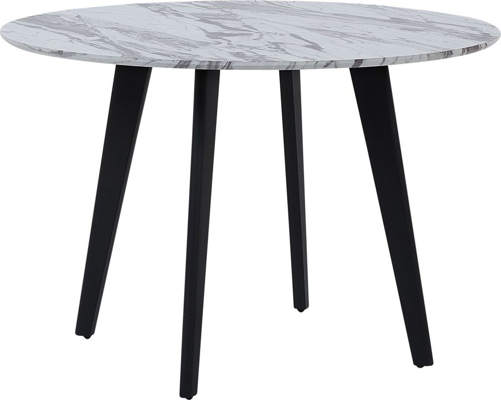BELIANI Esstisch Grau Weiß Schwarz MDF Tischplatte Marmoroptik Rund Minimalistisch Modern