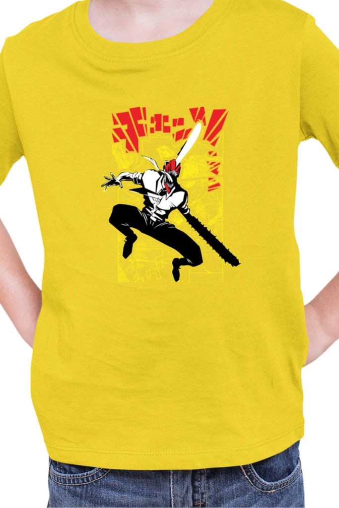 Kinder T-Shirt Manga Japan Anime Comics Animation Chainsaw Anime manga Man 17, 7-8 Jahr - 128 / Gelb