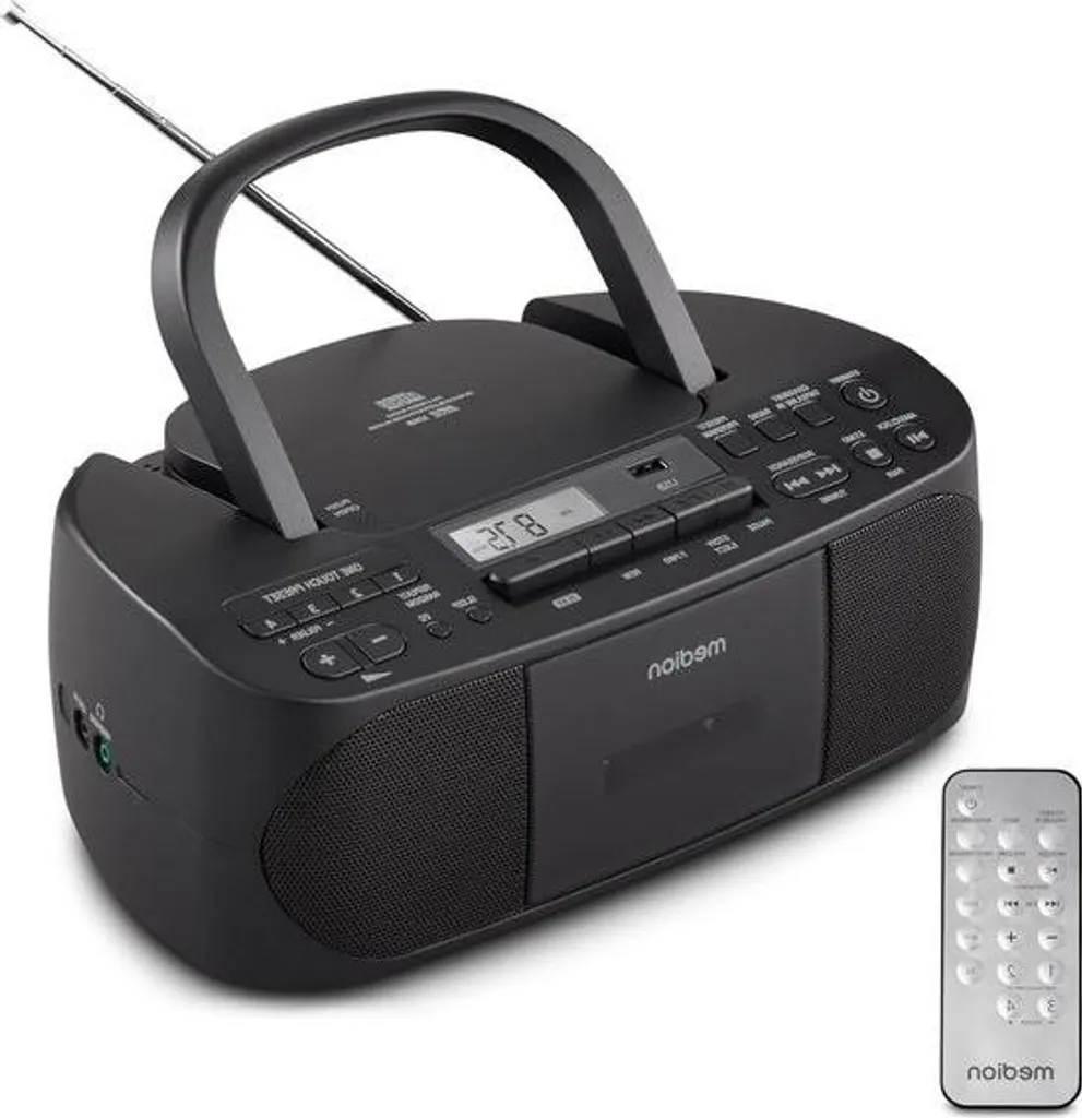 Chaîne Hifi Portable Lecteur CD Cassette et Radio FM avec Port USB MP3 Noir